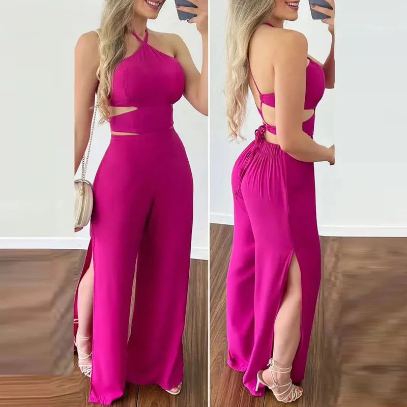 Women's Jumpsuit Elegant Summer High Slim Open Back  Sleeveless Jumpsuit.  S-3x