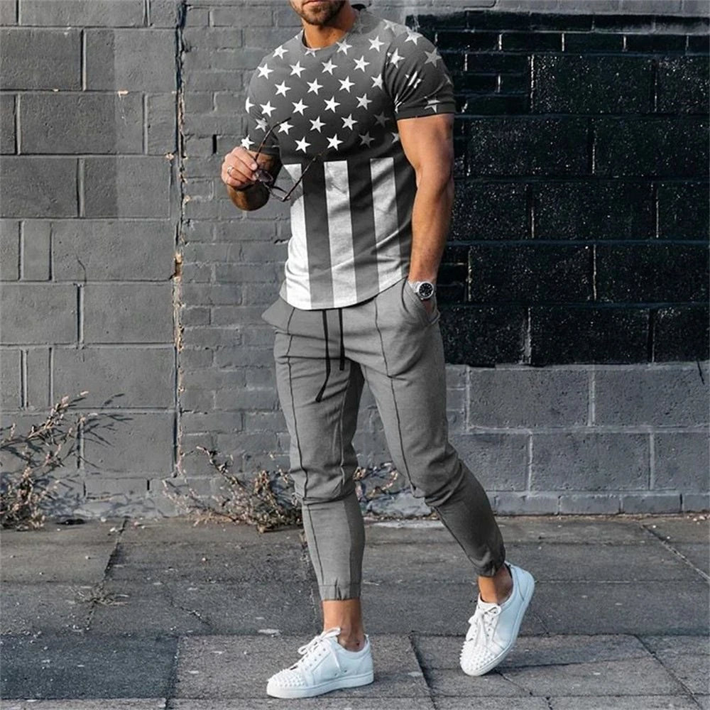 Fashionable Men's 2 Piece Set Short Sleeve Sportswear And Street Wear