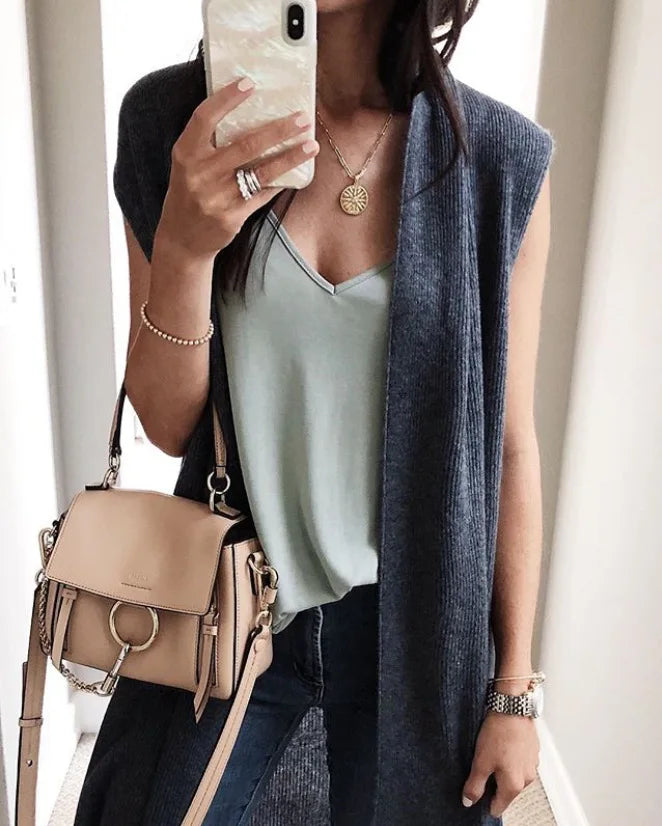 Fashion Women's Casual Knitwear Sleeveless Trendy Long Vest Jacket.  S-XL