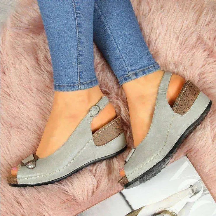 Comfortable Roman Style Women's Sandals Fish Mouth Slope Heel Soft Bottom Slip-On Shoes