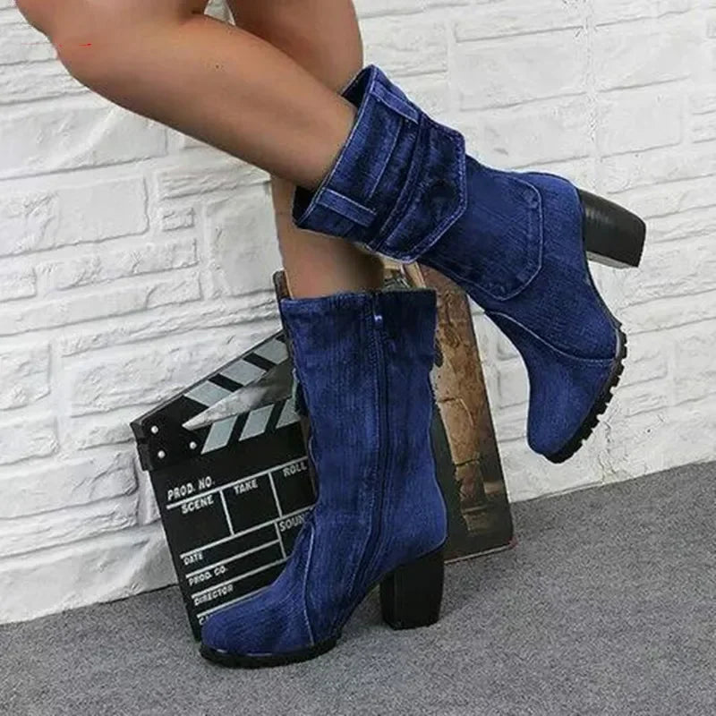 New Denim Style Casual High Heel Boot