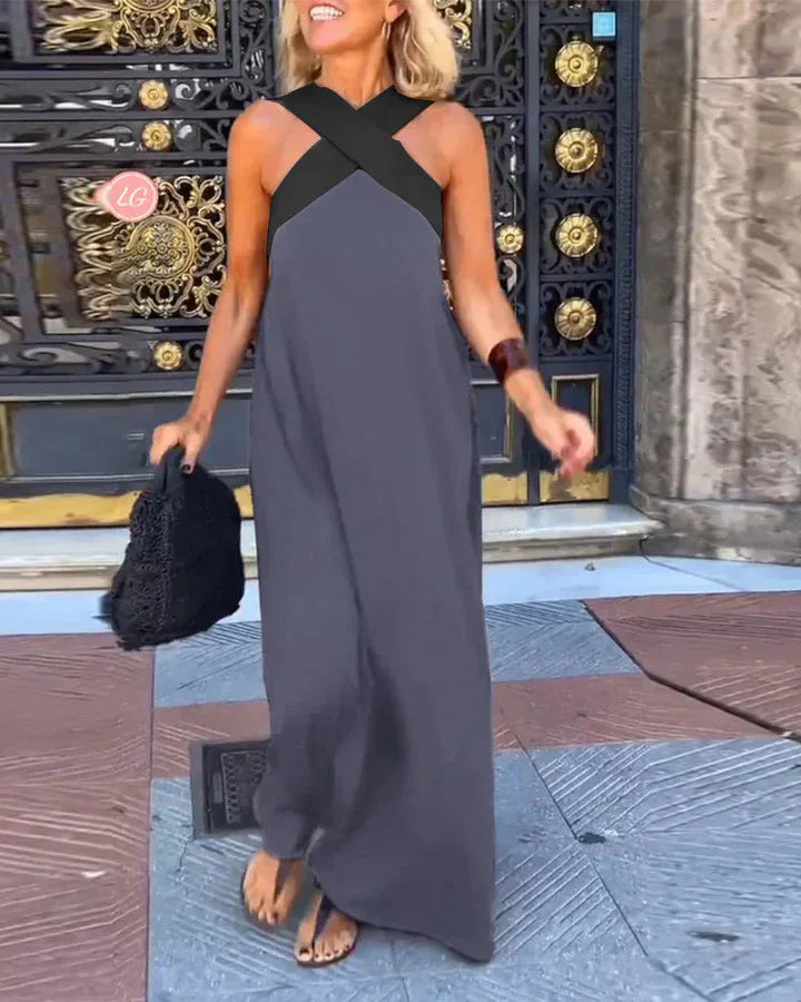Sexy Cross Halter Long Dress Hollow Party Dress Summer Sleeveless Backless Dress.  S-3X