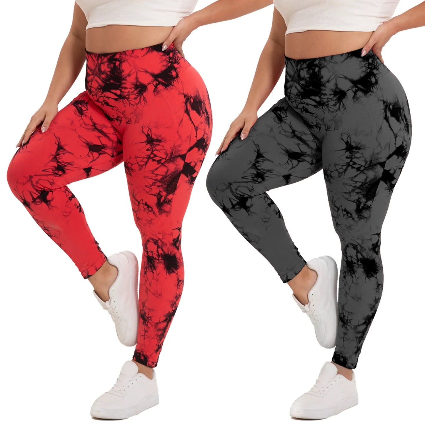 Ladies Plus Size High Waist Butt Lifting Yoga Pants Tie Dye Leggings Elastic Slim Fit Sports Pants