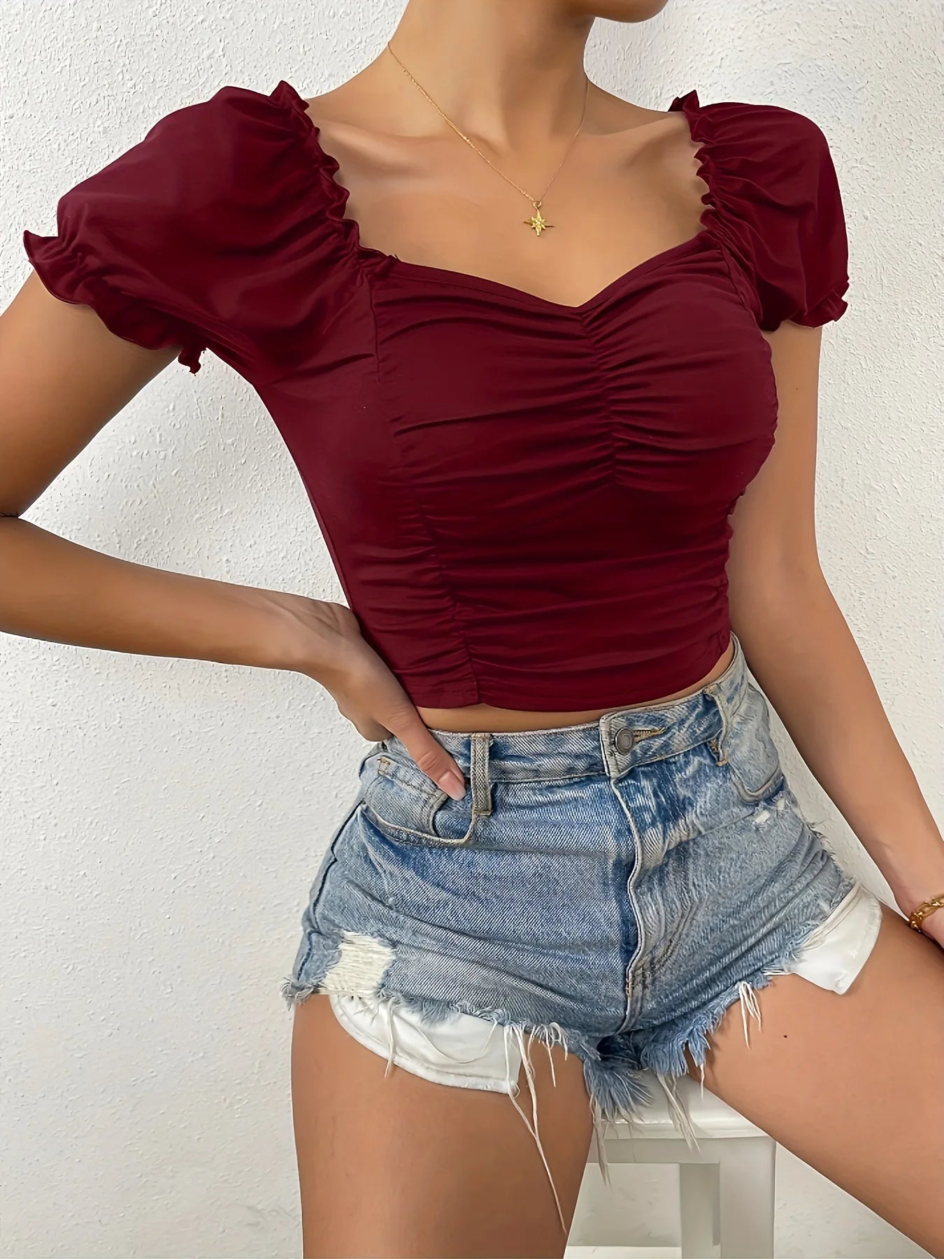 New European fashion slim fit short sleeved shirt with pleated design.  S-2x