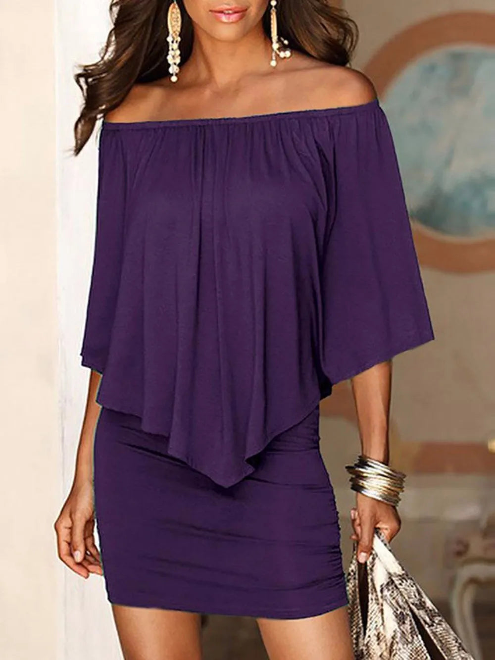 2025 Spring/Summer New Fashion Geometric Irregular Ruffles Elegant Sexy Women Dress.  S-2X