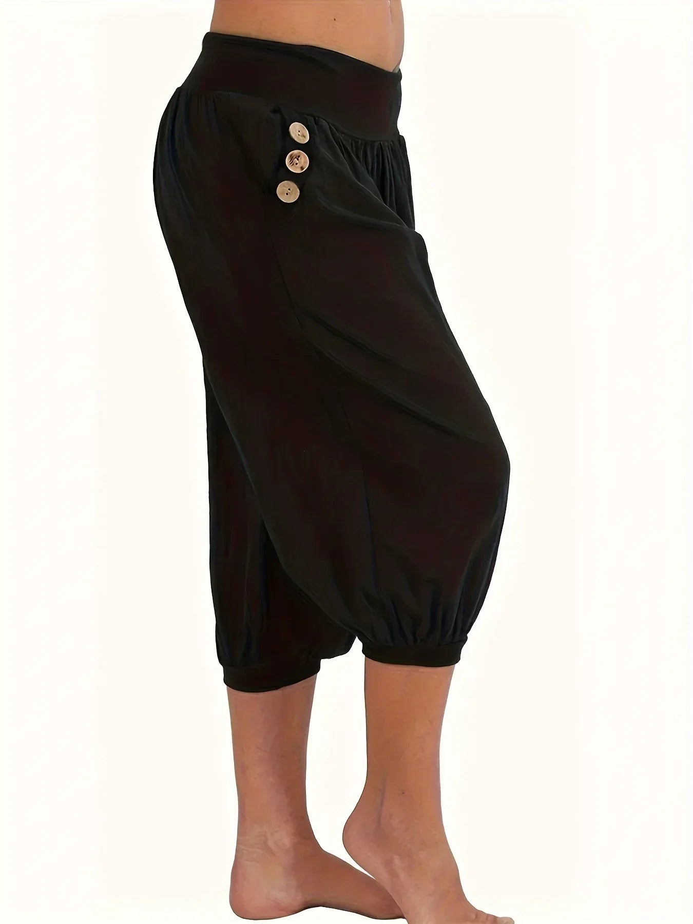 Plus Size Women's Fashionable Solid Colour Pocket Loose Cropped Pants Loose and Comfortable Casual Lantern Pants