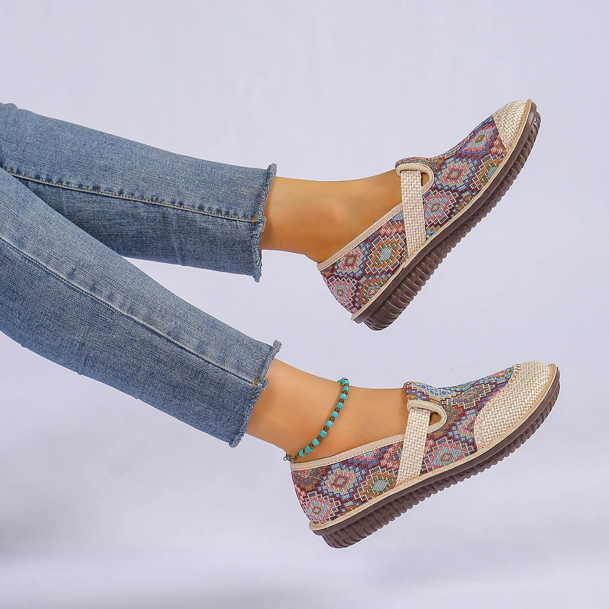 High Quality Women's Geometric Print , Soft Sole Lightweight Slip On Casual Shoe