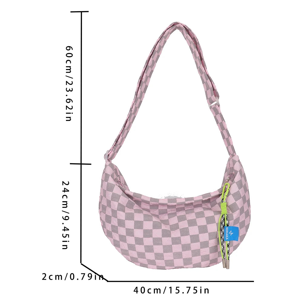 Plaid Women Messenger Bag Fashion Half Moon Crescent Casual Simple Lightweight Large Capacity