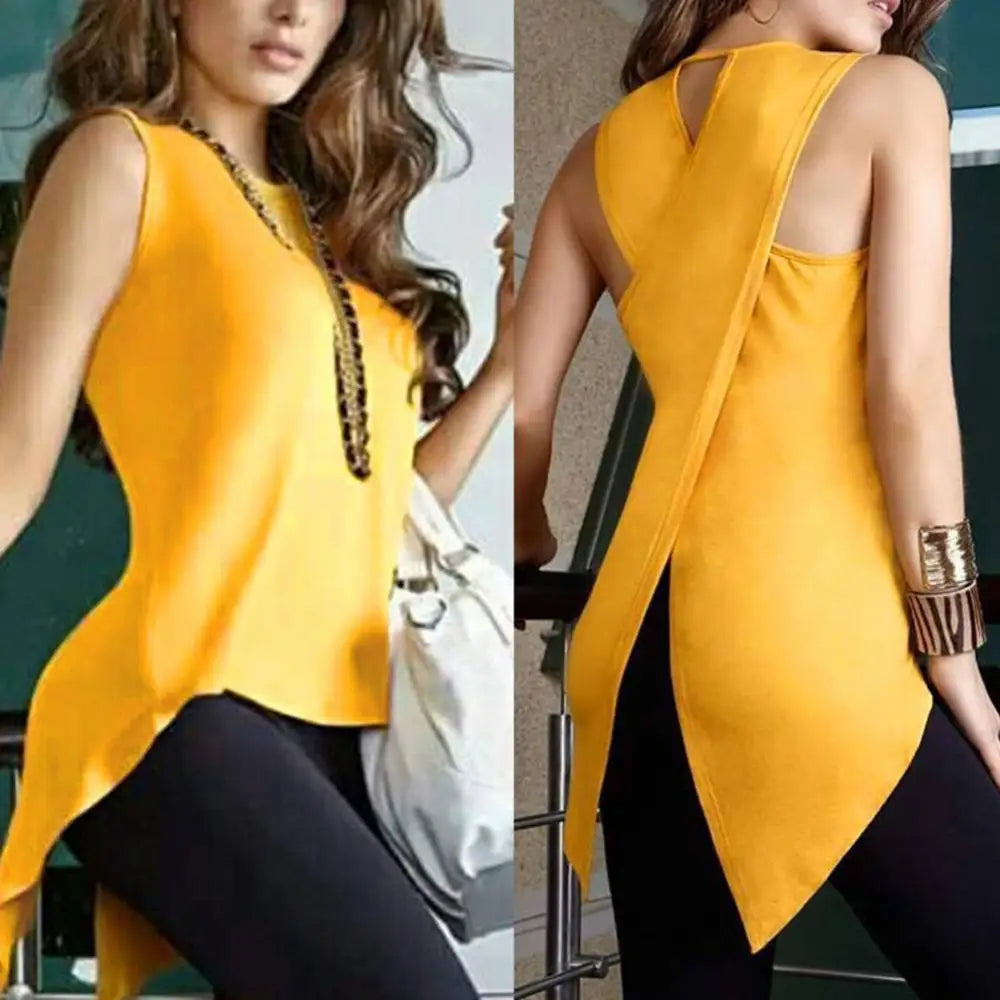 New Women Summer Fashion Solid Colour Cross Tank Top.  S-3X