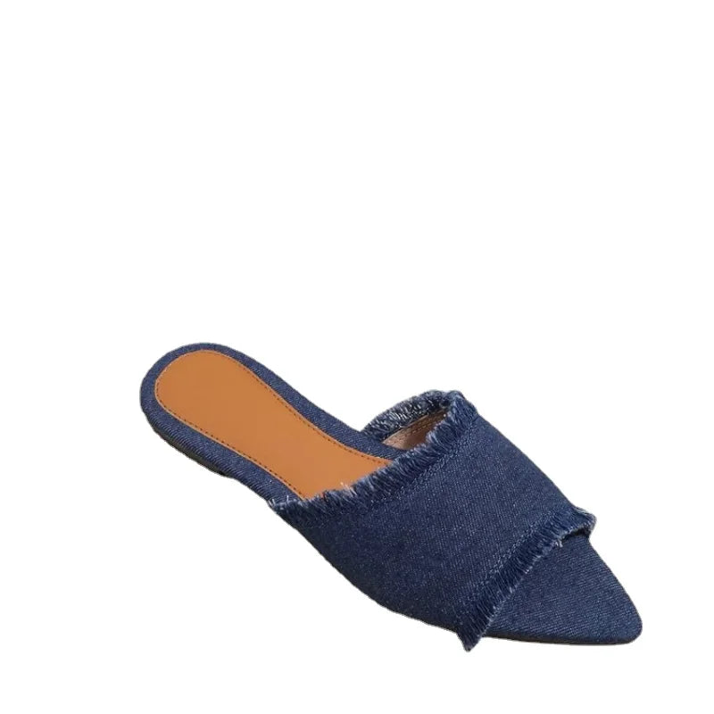 Women Flats Pointed Toe New Casual Slides.