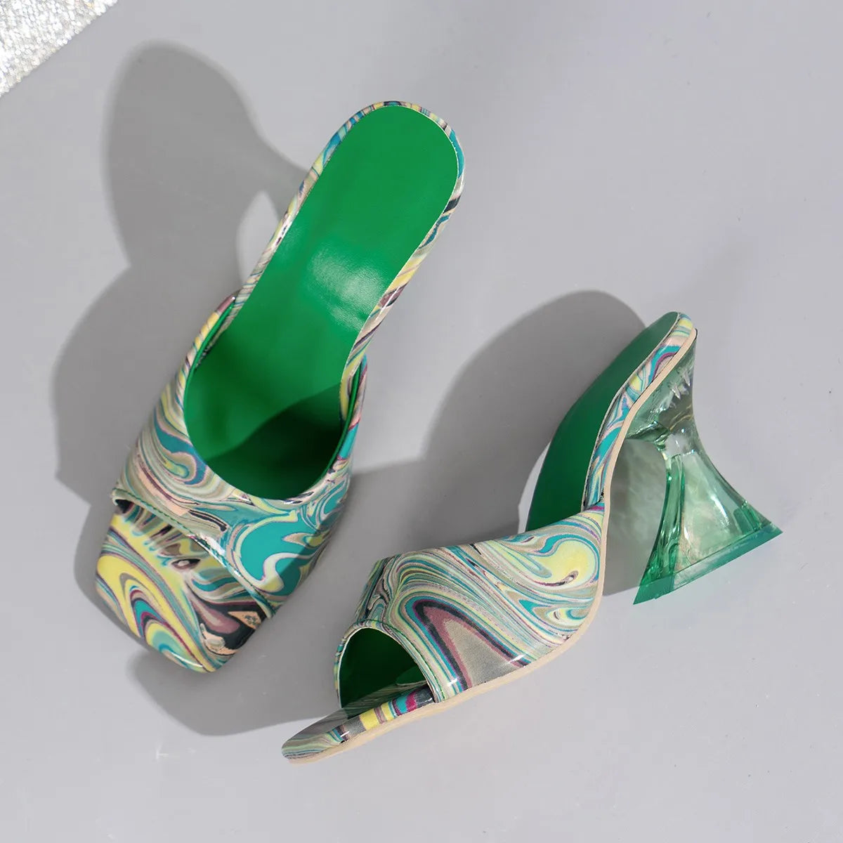 Women Heels New Summer Mix Colour Sandals Open Squared Toe Transparent Fashion Sandals