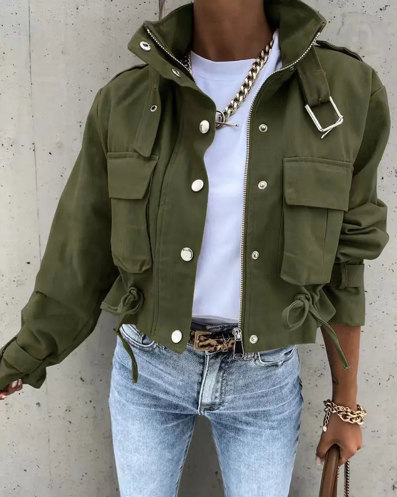 Woman Jacket Elegant Slim Pocket Button Design Long Sleeve.  S-2x