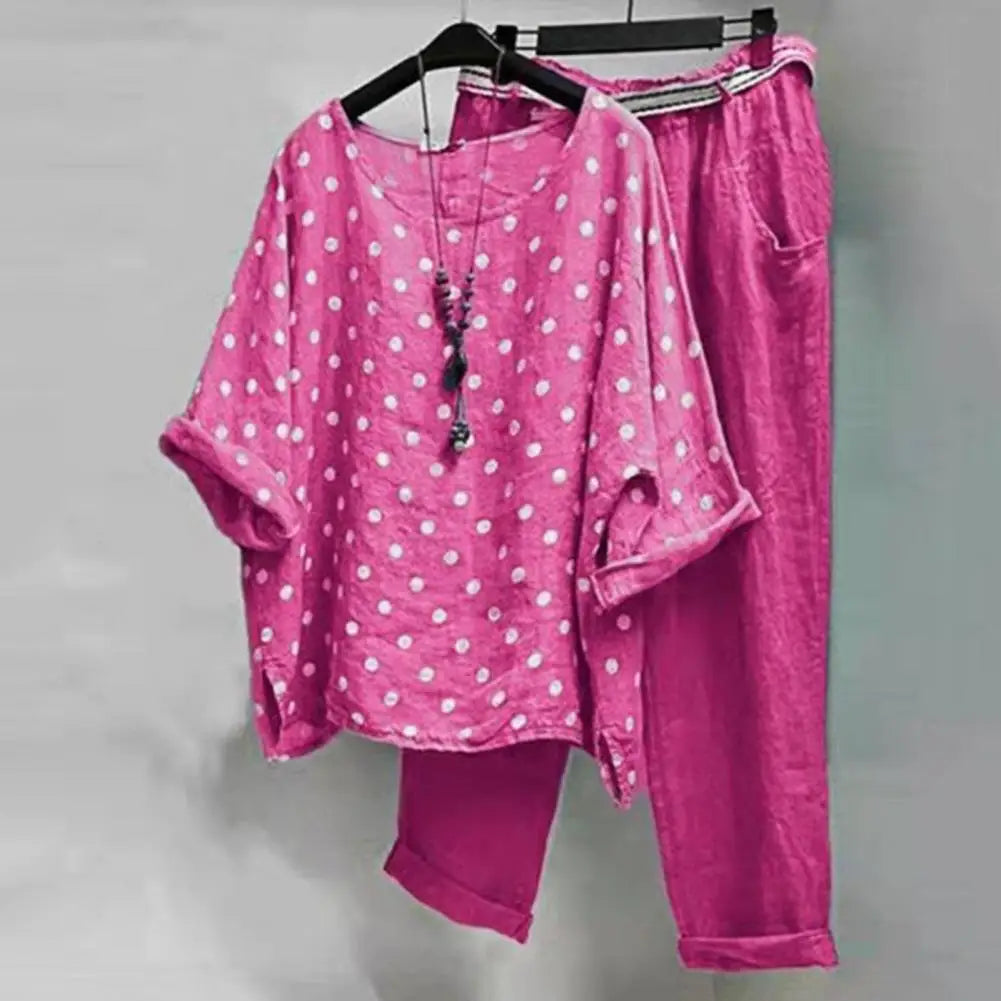 Ladies casual And Beautiful Two-Piece Spring Summer Blouse And Pant Set. Sz, M-5xl