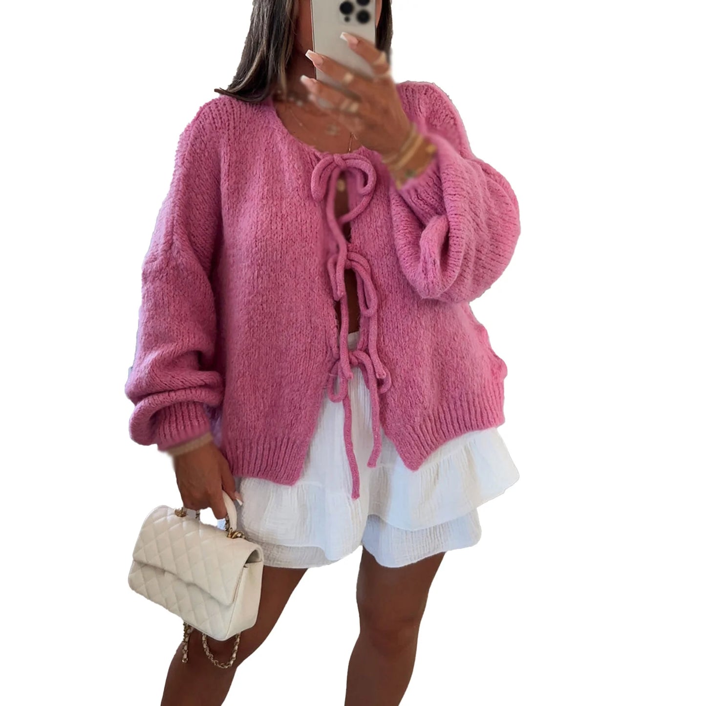 Knitwear Lace-Up Hollow Out Cardigan Fashion.