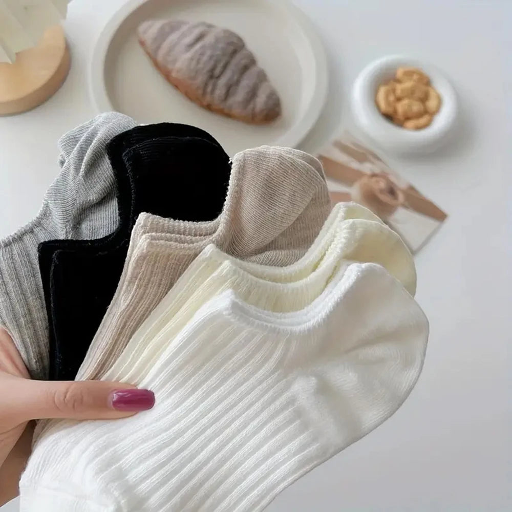 5/10 Pairs No Show Solid Boat Men Socks,Simple & Breathable Unisex Ankle Socks,Women's Stockings&Black Low Tube Cute Socks