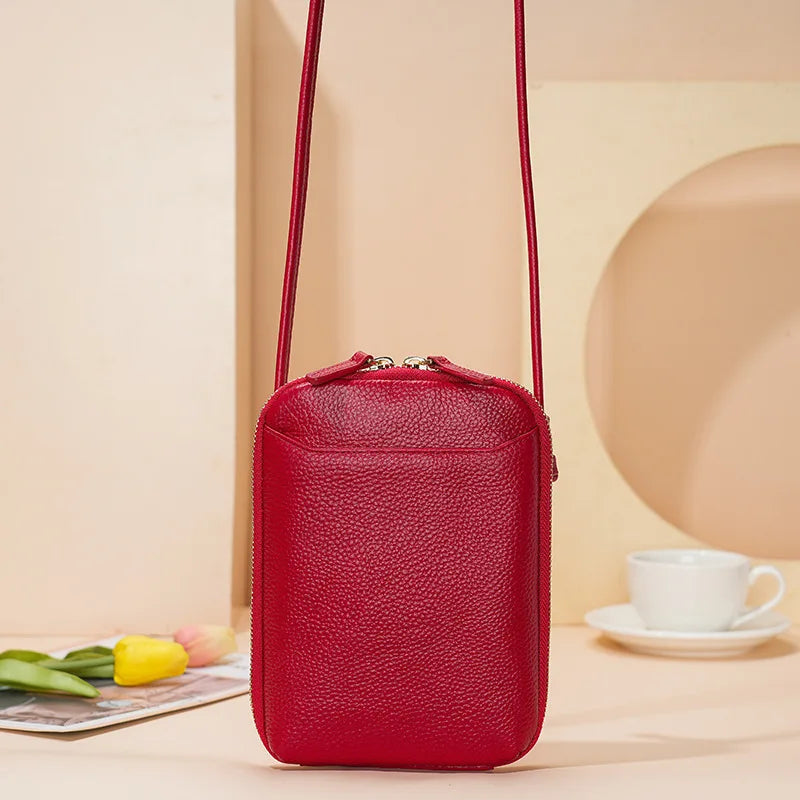 Genuine Leather Zipper Cross-body Shoulder Bag