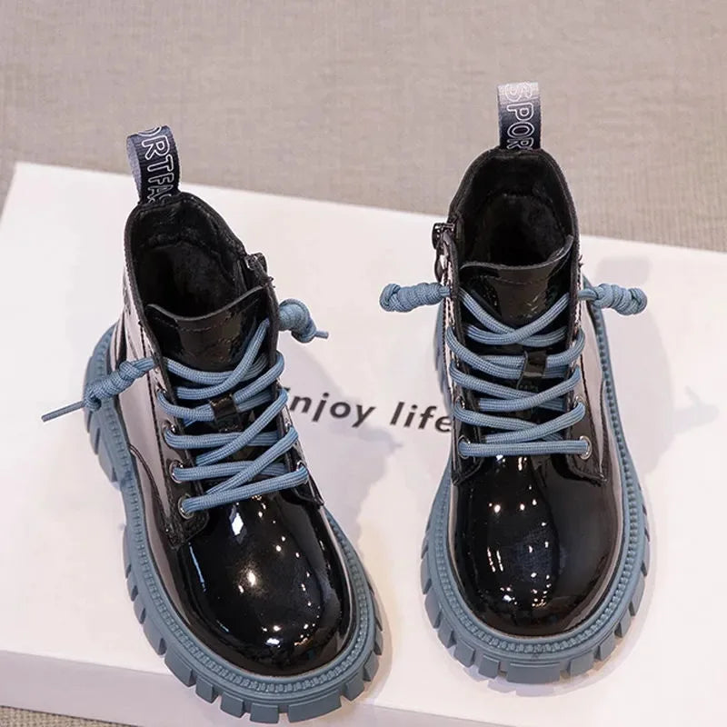 Children's Boots Boys Girls Single Boots Solid Color England Style Children Boy Girls Shoes Kids Fashion Shiny Small Short Boots