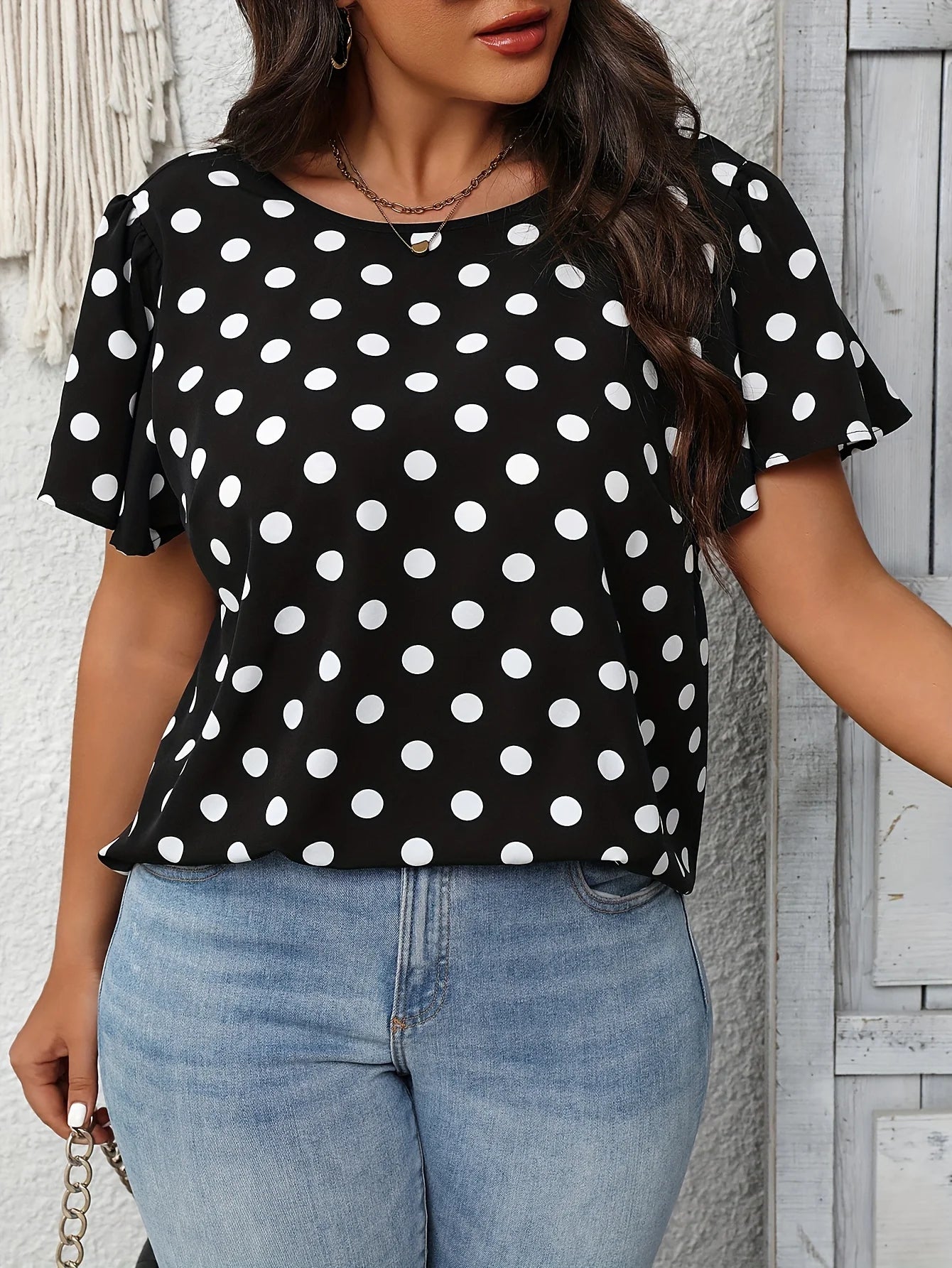 Plus Size Summer Elegant Print Shirt for Women Casual Bow Back Curvy Blouse