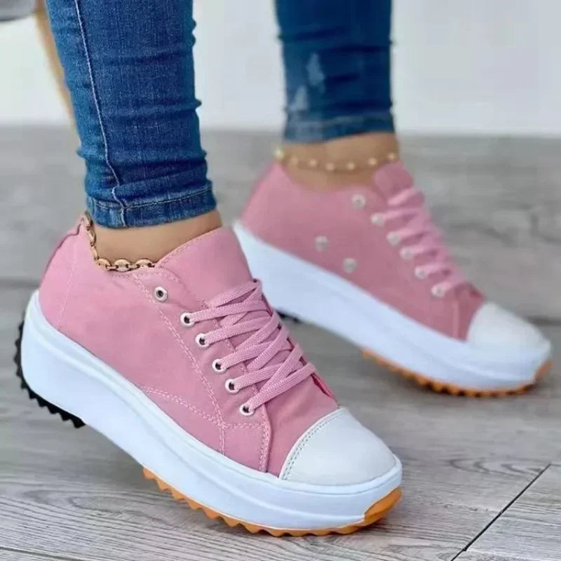 Women's Quality Canvas Sport Shoes Breathable Casual Female Thick Sole Lace-Up Vulcanized Shoes