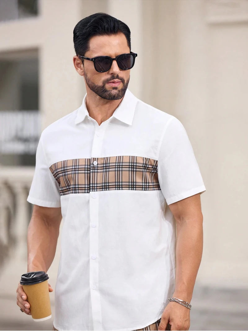 Men's Trendy Short Sleeve Shorts Set Printed Pattern Short Sleeve Lapel Shirt and Shorts Men's Two Piece .  S-5X