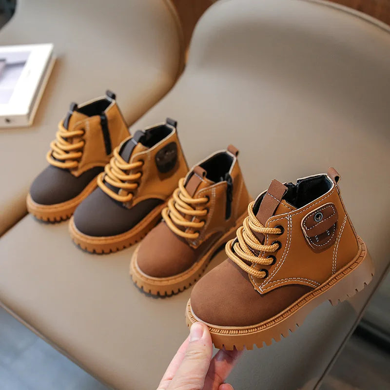 Kids Leather Boots 2023 Boys Fashion Single Boots Baby Short Boots Autumn New Girls Soft Sole Shoes