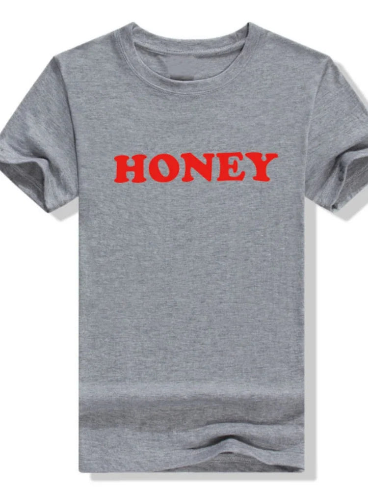 Honey Red Letter Print T Shirt Women Short Sleeve O Neck Loose Fit Ladies Tee . S-3x