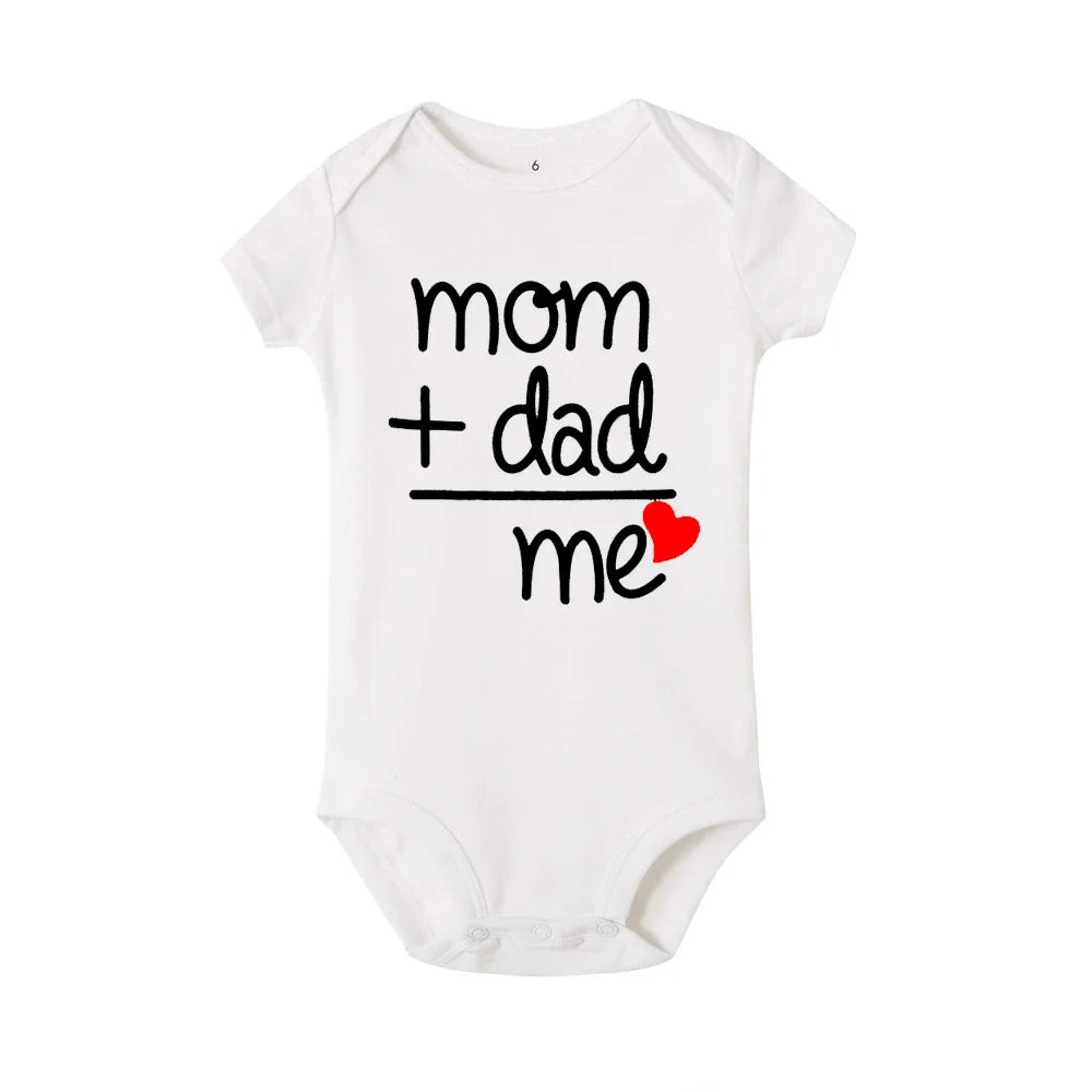 Mom Plus Dad Equals Me Baby Romper Boy Girl Newborn Bodysuit Toddler Infant Funny Cute Rompers Jumpsuit Outfits