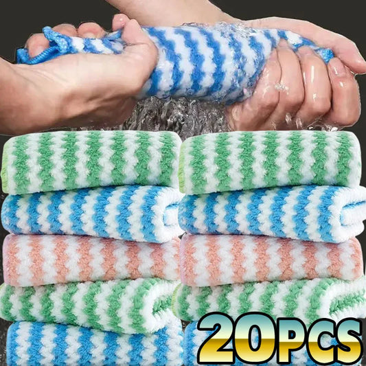 Double-sided Fleece Dishcloths Super Absorbent Cleaning Cloths Scouring Pads Kitchen Washing Dish Rags Glass Windows Wipe Towel