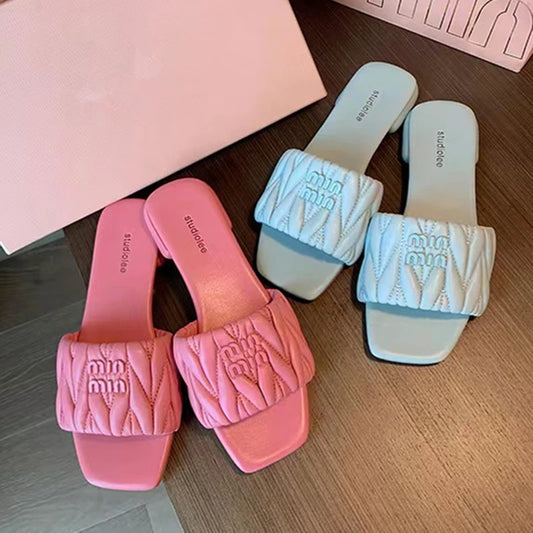 New Square Toe Thick Heel Solid Color Simple Elegant Comfortable Women's Summer Casual Metal Decorative Fashion Sandal