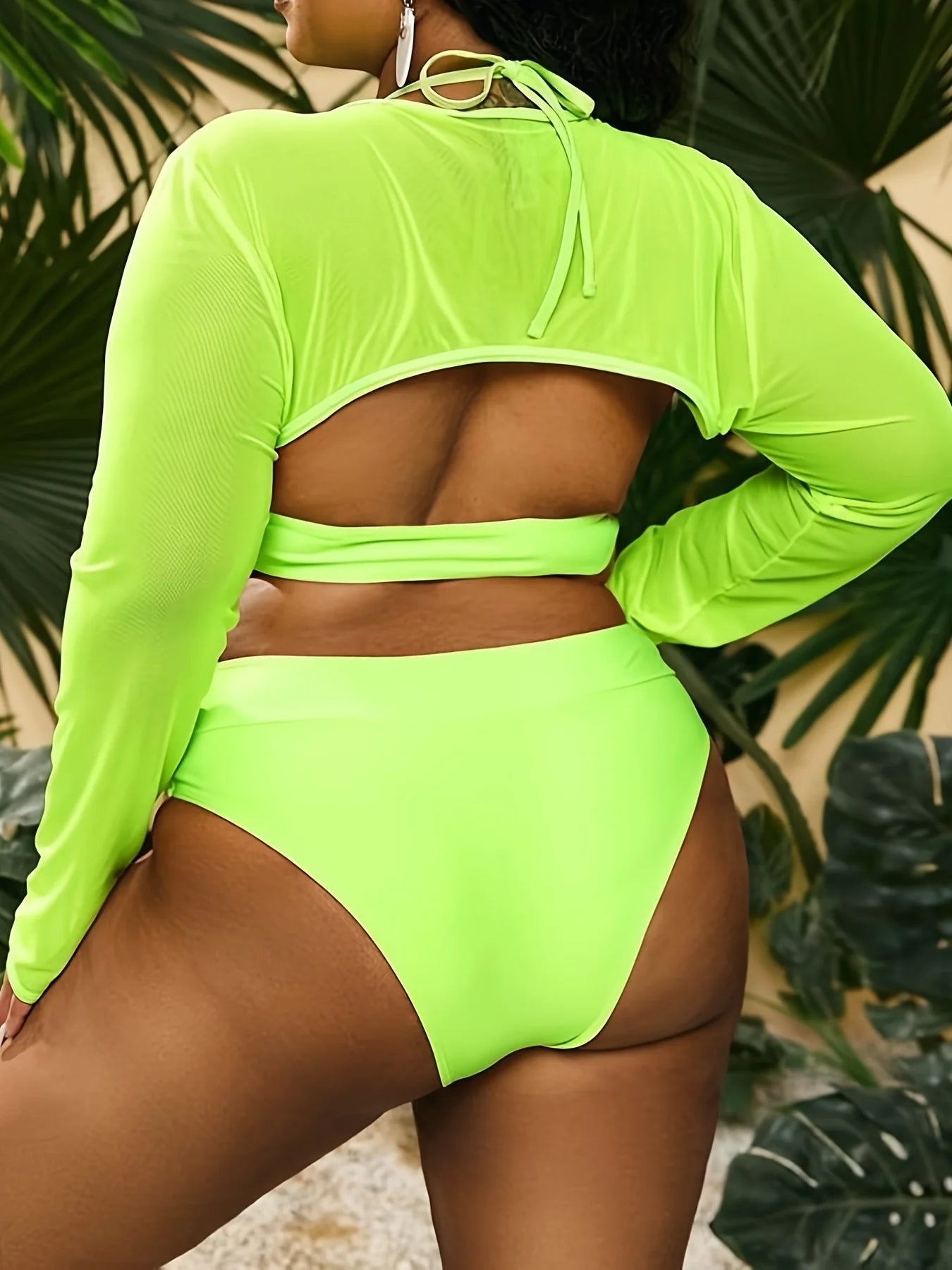 Curvy Flattering Contrast Mesh Solid One Piece Swimsuit With Cover.