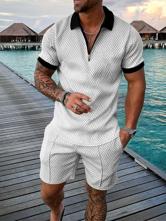 Summer Men's Sport Short Sleeve Stylish Zipper Polo Shirt And Short Set.  SZ: S-5X