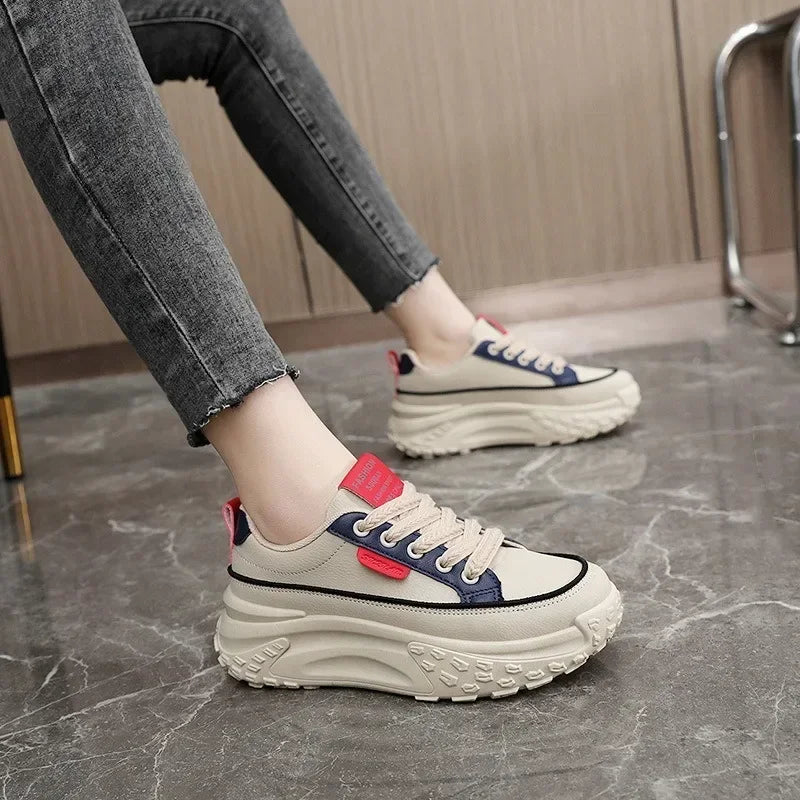 Women Platform Adds Height and very comfortable ,Anti-slip Wear-resistant Leather Casual Sports Shoe