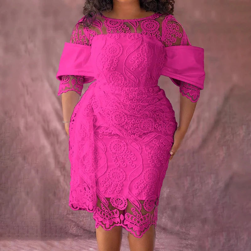 Plus Size Women's Round Neck Lace Mid-length Fashion Dress