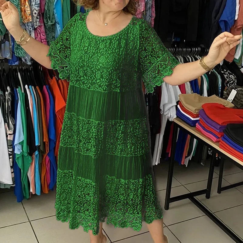 Ladies Summer Lace Embroidery Jacquard Crochet Dress Perfect For Spring And Summer Half Sleeve Loose Fit