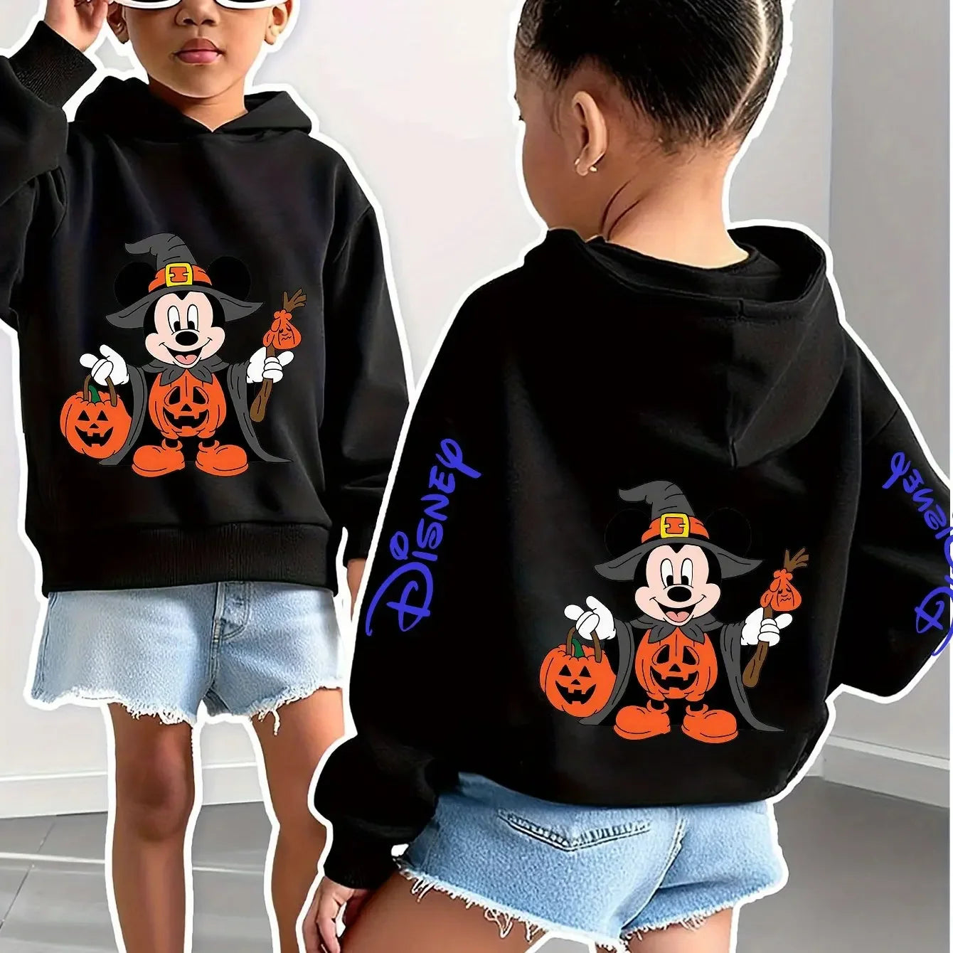 Disney Girls and Boys Halloween Casual Hooded Double-sided Printed Mickey Halloween Children's Hoodie.