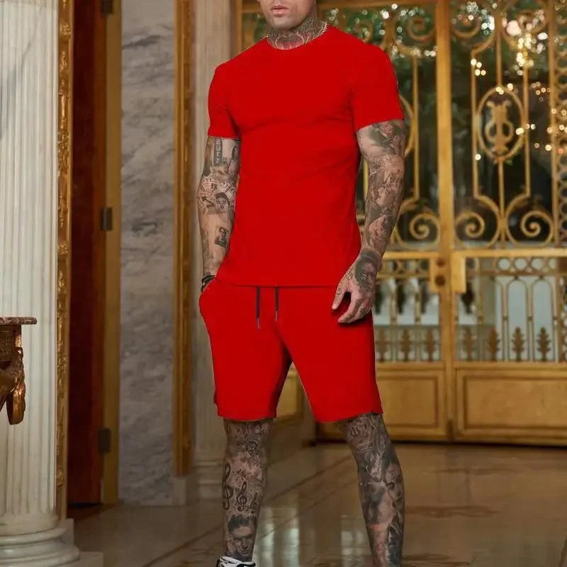 Fashionable and casual summer men's breathable T-shirt and short two-piece set.  Sz: S-3X