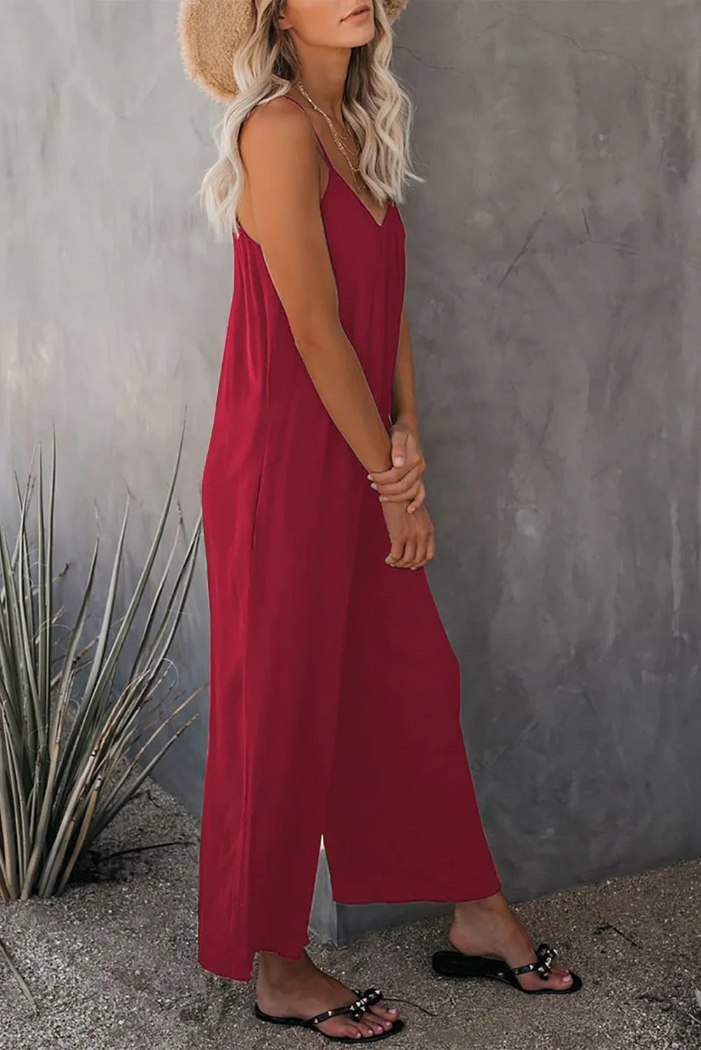 European Women's Summer New Solid Colour Pocket Casual Jumpsuit.  S-xxxL