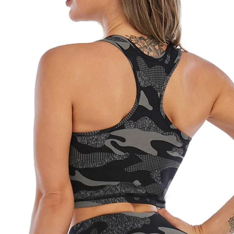 Camouflage Breathable Sports Bra, Fitness Yoga Crop Top