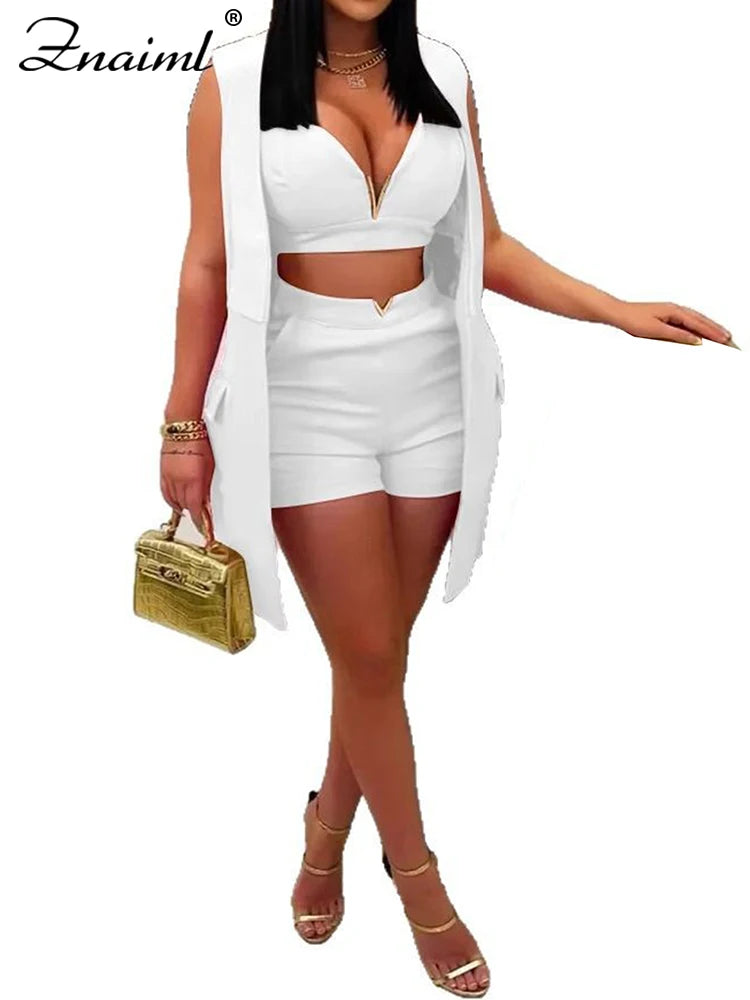 New Women's Fashion Tank Top and Shorts 3 Pieces Set with Vest Summer Casual Vacation Or Party Outfit.  S-3x