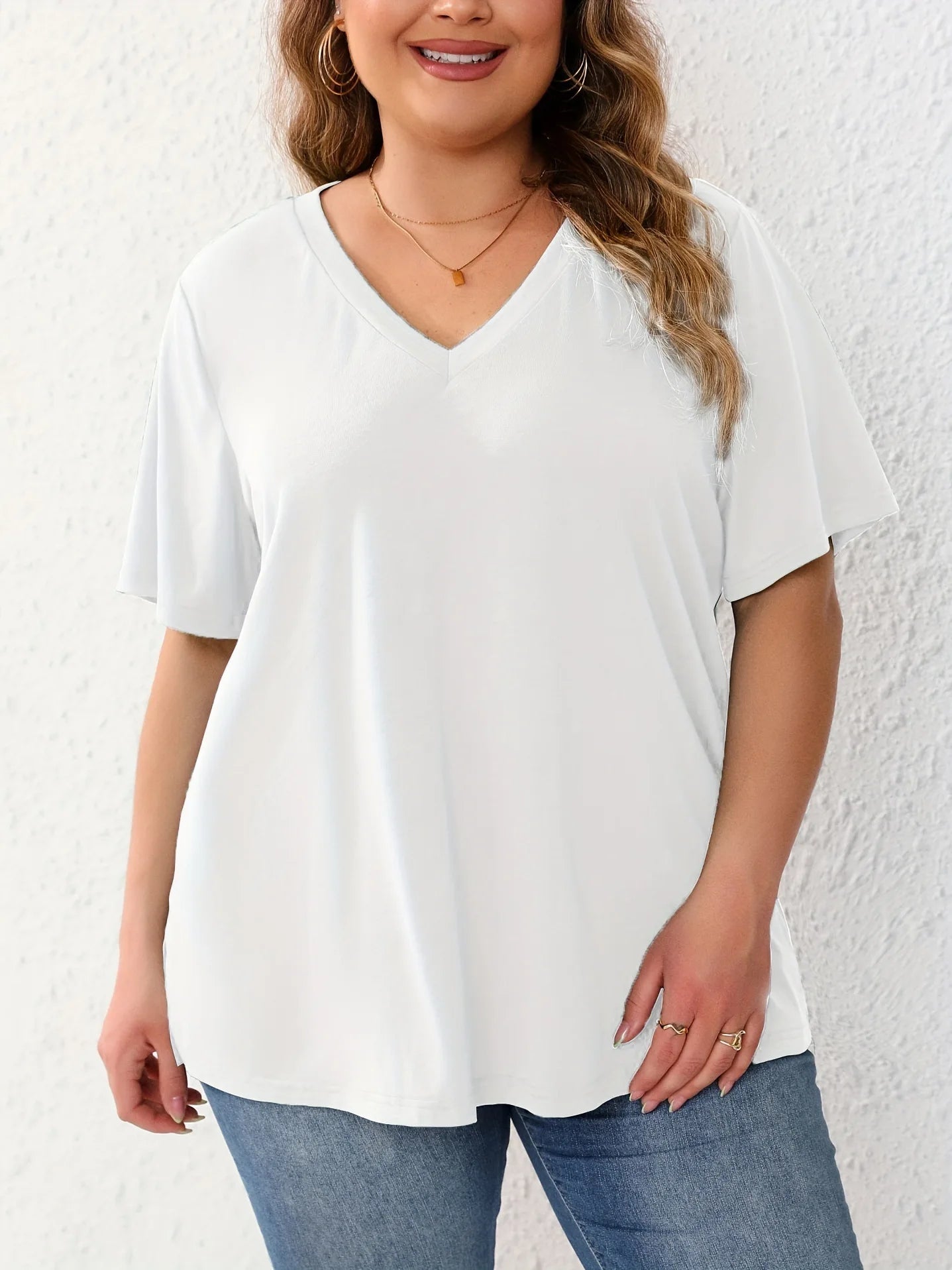 Plus Size Women T Shirt Summer V-Neck Short Sleeve Pullover Loose Tops Casual Solid Colours.