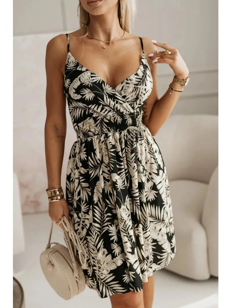 New Fashion Women's Pleated Floral Print Sexy Spaghetti Strap Sundress.  S-2X