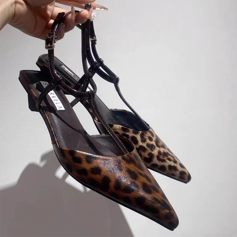 Pointed Toe Leopard Women Sandals Sexy Slingback 2025 Summer Luxury Party Sandal