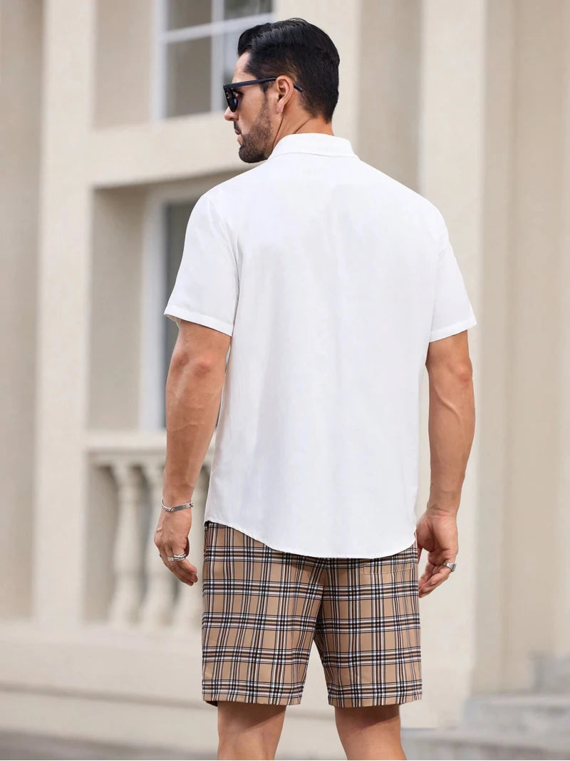 Men's Trendy Short Sleeve Shorts Set Printed Pattern Short Sleeve Lapel Shirt and Shorts Men's Two Piece .  S-5X