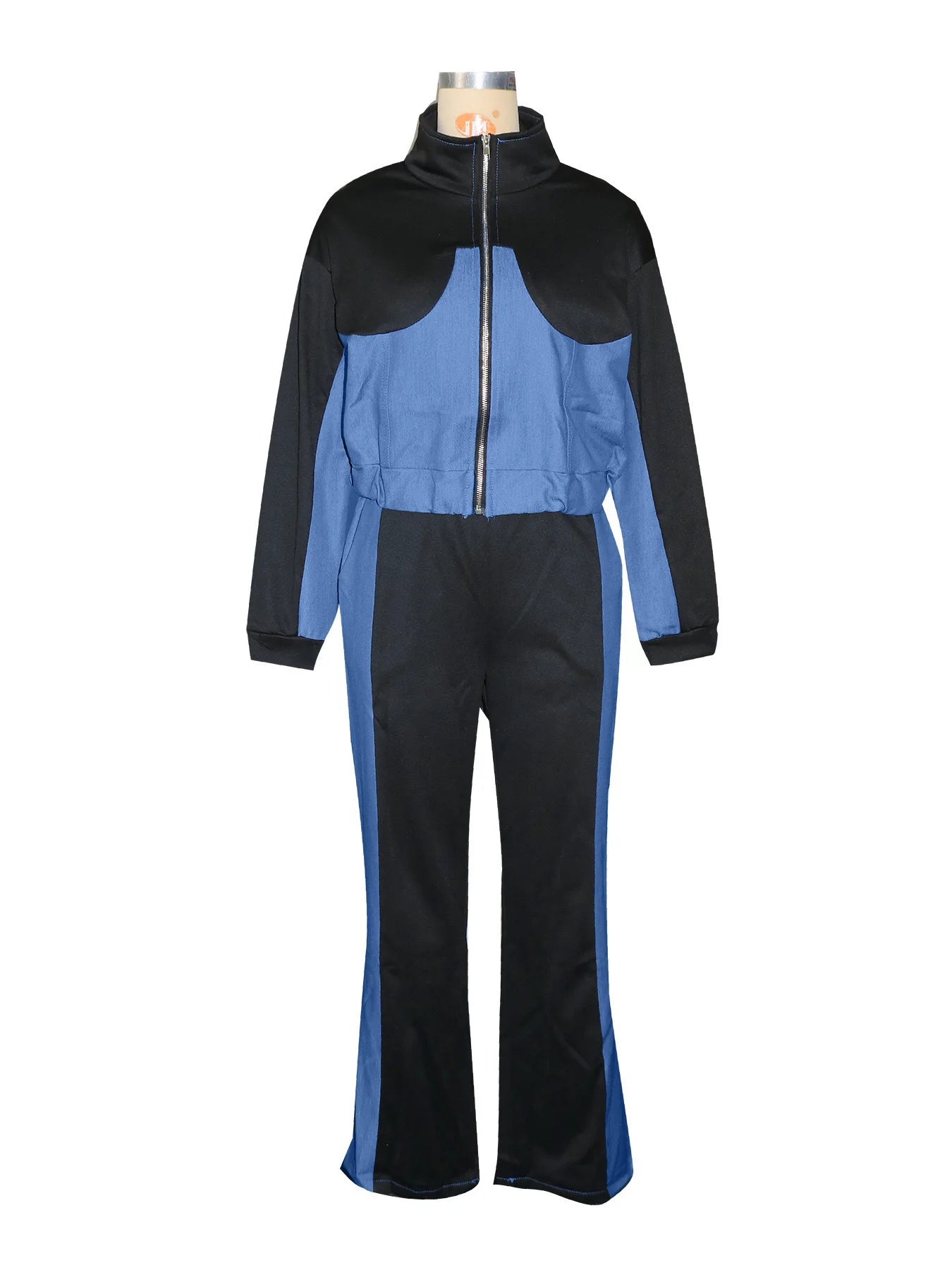 Women Two Piece Denim Matching Zip Up Jacket & Long Pants High Elastic Waist Casual Tracksuit.  S-2XL