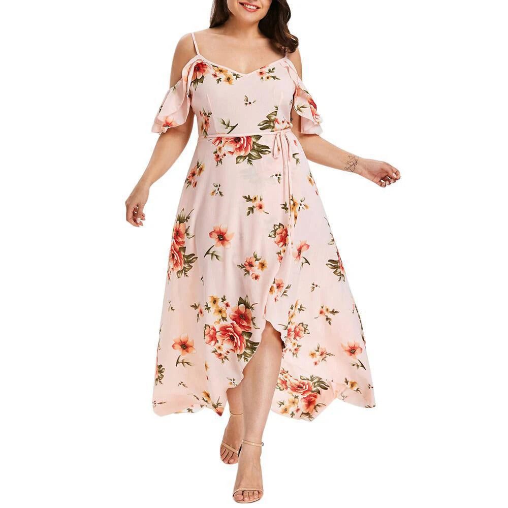 New Fashion Printed Dress for Women Summer Flower Print Plus Size Loose Fit Sling Dress