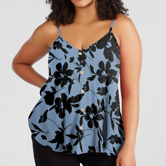 Plus size women's casual top with adjustable shoulder straps v-neck sleeveless top fashion printed Top.   0X-5X