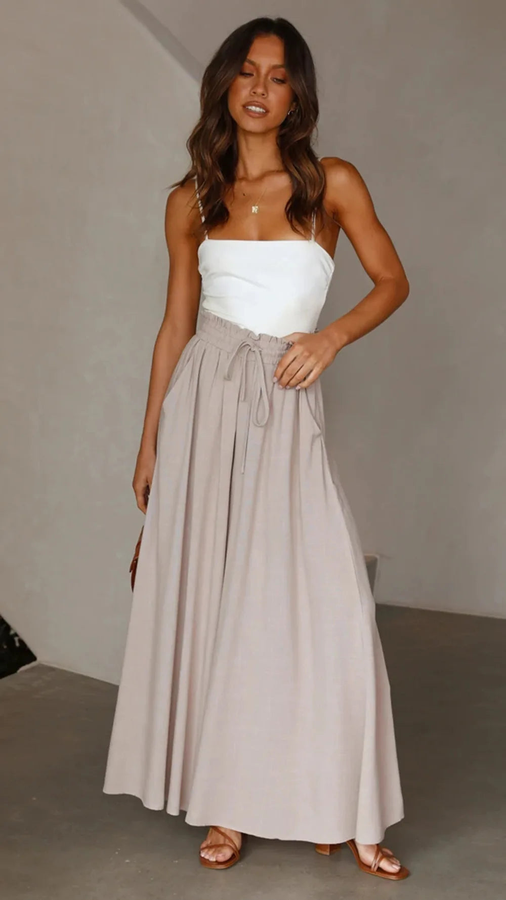 Spring and Summer New Women's Wide-leg Trousers Elastic Belt Wide-leg High-waist .  S-2X