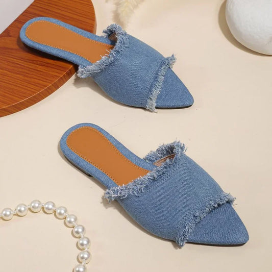 Women Flats Pointed Toe New Casual Slides.