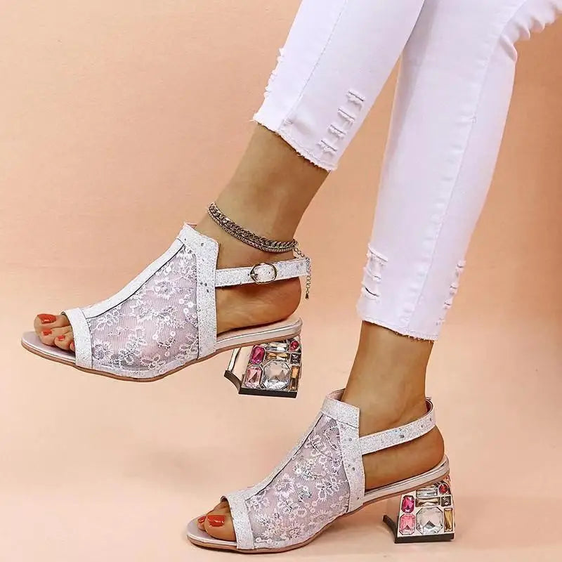 New Women Summer Fashion Peep Toe Bling Sandals Buckle Strap Rhinestone Sandals