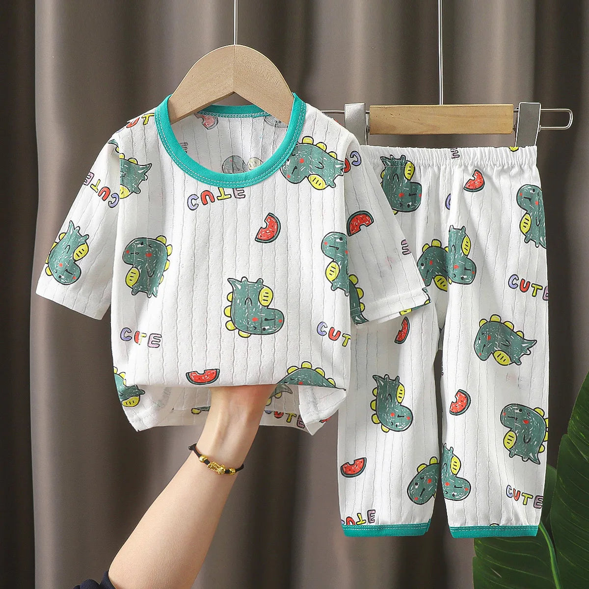 Kids Clothes Three Quarter Sleeve Home Cotton  Sleepwear Children's Clothing Boy Girl Autumn Winter Tops Pants SuitsChildrenSets